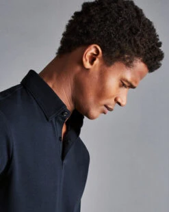 Combed Cotton Polo - Dark Navy -Refined Wear Shop JEP0390DNY MODEL DETAIL