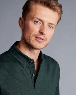 Birdseye Stripe Jacquard Polo - Dark Green -Refined Wear Shop JEP0397DGN MODEL DETAIL