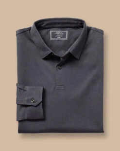 Combed Cotton Long Sleeve Polo - Dark Grey -Refined Wear Shop JEP0400DGY FOLD SINGLE