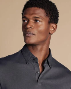 Combed Cotton Long Sleeve Polo - Dark Grey -Refined Wear Shop JEP0400DGY MODEL DETAIL