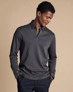 Combed Cotton Long Sleeve Polo - Dark Grey -Refined Wear Shop JEP0400DGY MODEL FRONT