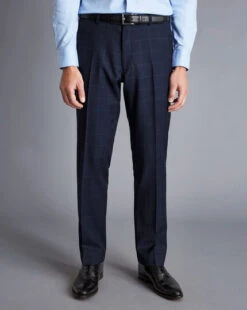 Windowpane Check Birdseye Travel Suit Pants - Navy