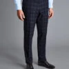 Windowpane Check Suit Pants - Navy