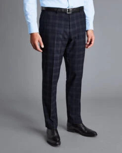Windowpane Check Suit Pants - Navy