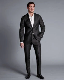 British Luxury Stripe Suit - Charcoal Grey