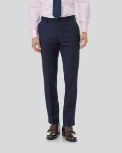 Check Birdseye Travel Suit Pants - Navy